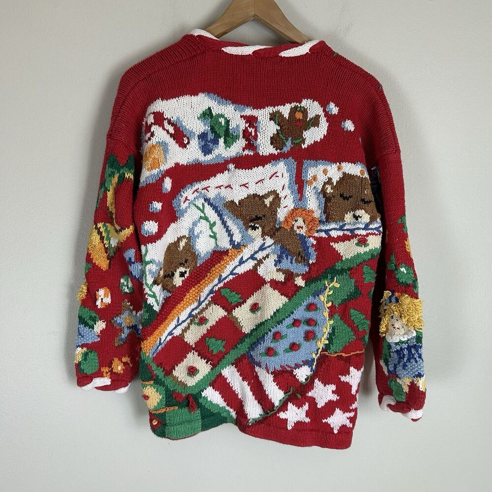 Vintage The Eagle's Eye S Teddy Bear Tacky Ugly Christmas Sweater Red Oversized - Picture 8 of 8